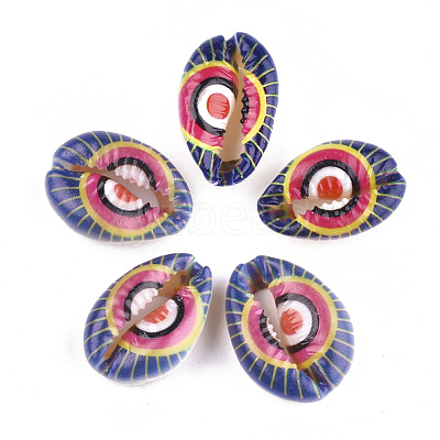 Printed Natural Cowrie Shell Beads X-SSHEL-T007-15-1
