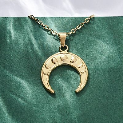 Double Horn 304 Stainless Steel Pendant Necklaces NJEW-M096-09G-1