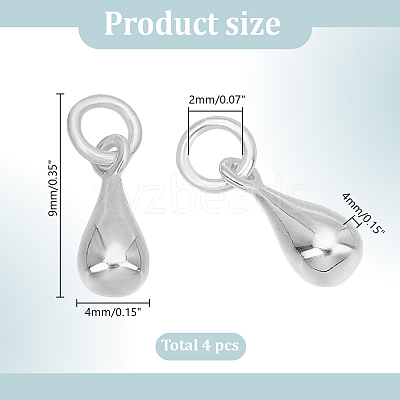 4Pcs 925 Sterling Silver Teardrop Charms STER-AR0001-11-1
