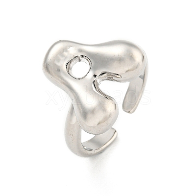 Brass Letter Open Cuff Rings for Women RJEW-G313-01A-P-1