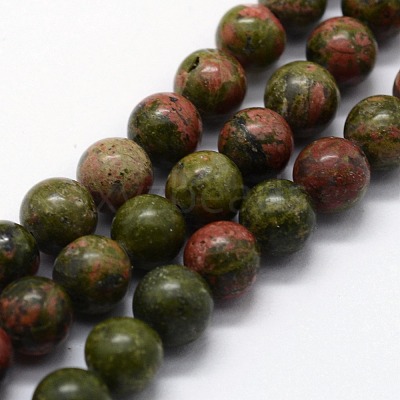 Natural Unakite Beads Strands G-I199-08-8mm-1