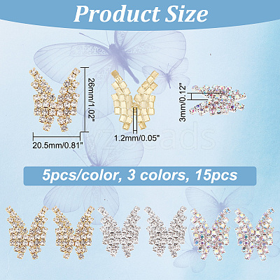 15Pcs 3 Colors 1-Hole Zinc Alloy Rhinestone Shank Buttons FIND-GO0001-08-1