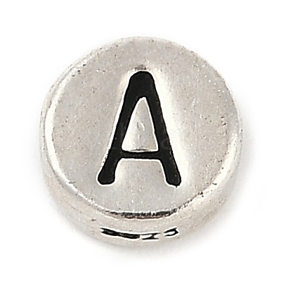 925 Sterling Silver Flat Round with Letter Beads STER-G044-01AS-A-1