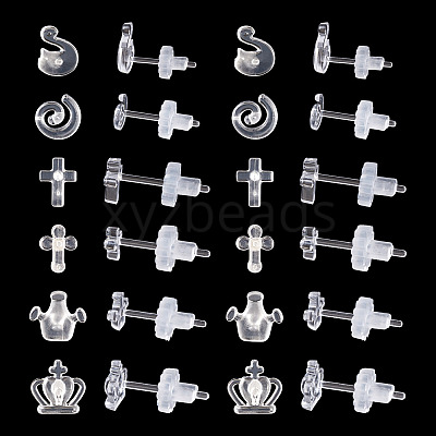 60 Sets 6 Style Crown & Cross & Swan & Vortex Transparent Resin Stud Earrings for Women EJEW-BG0001-02-1