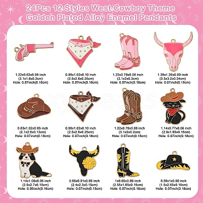 24Pcs 12 Styles West Cowboy Theme Golden Plated Alloy Enamel Pendants FIND-YW0006-74-1