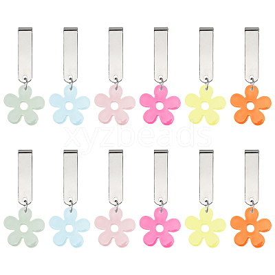 12Pcs 6 Colors Flower Acrylic Shoe Charms HJEW-CA00022-1