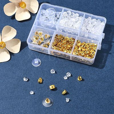 6 Styles Brass Bullet Clutch Bullet Clutch Earring Backs with Pad FIND-FS0003-08G-1