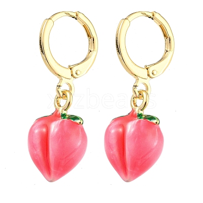 Fuchsia Peach Glass Dangle Leverback Earrings EJEW-P260-01G-1