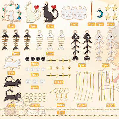 DIY Cat Asymmetrical Earring Making Kit DIY-SC0021-21-1