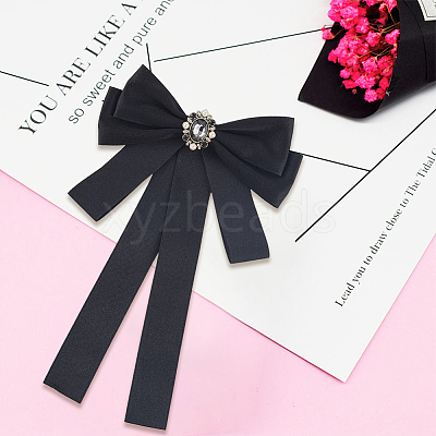 Bowknot Tie Polyester Rhinestone Brooches JEWB-WH20006-11-1