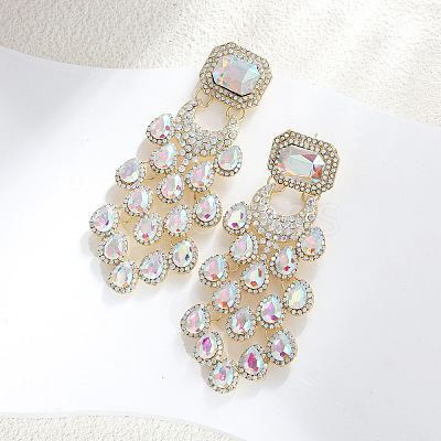 Teardrop with Rectangle Alloy Rhinestone Chandelier Earrings FS-WGBF96F-06-1