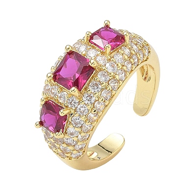 Brass Micro Pave Cubic Zirconia Cuff Open Rings for Women RJEW-L343-13G-06-1