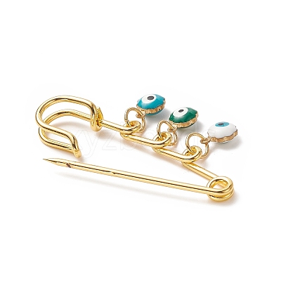 Rack Plating Brass Enamel Evil Eye Charms Safety Pin Brooch JEWB-BR00092-1