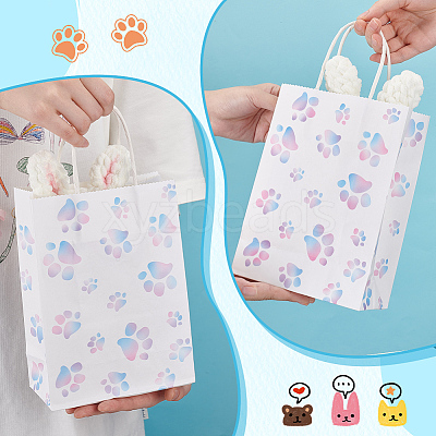 Rectangle with Paw Print Pattern Paper Storage Bags with Handle ABAG-WH0046-39B-1