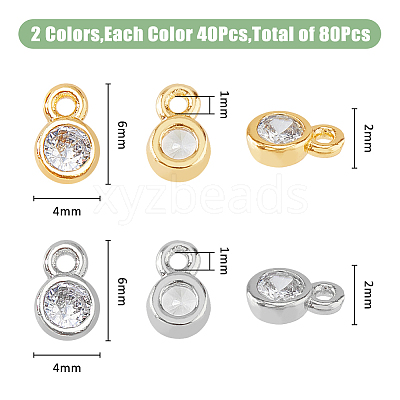80Pcs 2 Colors Brass Cubic Zirconia Charms ZIRC-FH0001-45-1