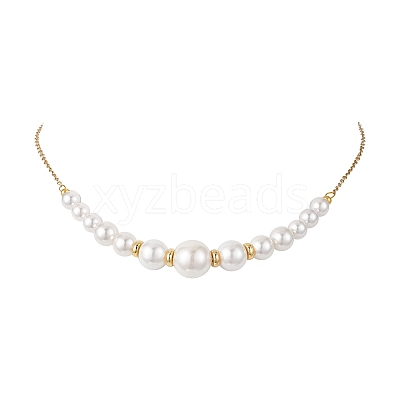 Round White Shell Pearl Graduated Beaded Necklaces for Women NJEW-JN05305-1