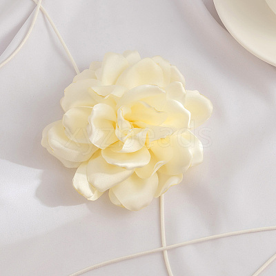 1Pc Retro Cloth Rose Flower Waxed Cord Wrap Choker Necklaces for Women NJEW-CP0001-05C-1