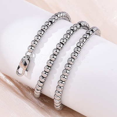 4MM Solid Round 304 Stainless Steel Beaded Necklaces NJEW-Q013-10P-1