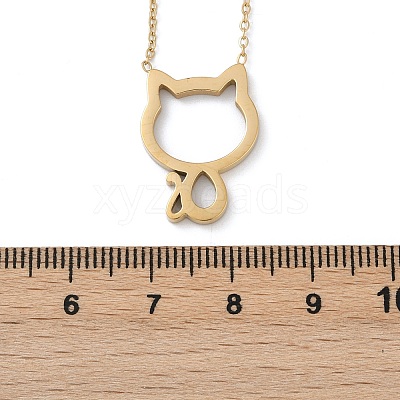 304 Stainless Steel Cat Outline Pendant Necklaces for Women NJEW-F339-03G-1