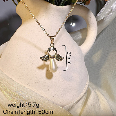 European Imitation Pearl with Alloy Wings Angel Pendant Necklaces for Women WH2548-9-1
