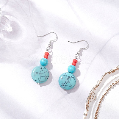 Brass Synthetic Turquoise Dangle Earrings EJEW-JE06535-1