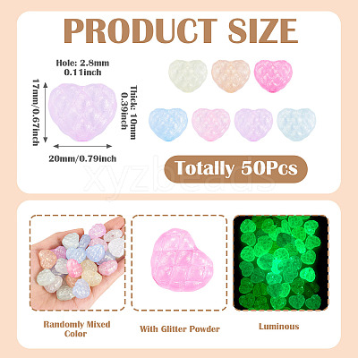50Pcs Luminous Transparent Acrylic Beads LACR-TA0001-11-1