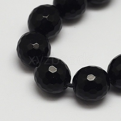 Faceted Round Grade A Synthetic Black Stone Beads Strands G-N0137-04-6mm-1