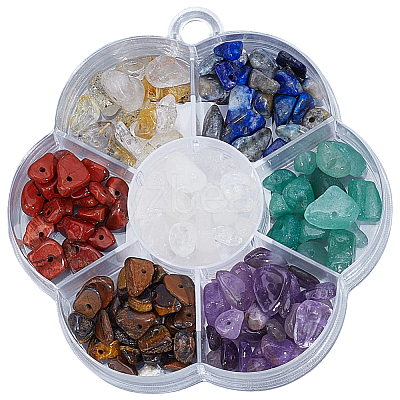 7 Styles Natural Amethyst & Gold Rutilated Quartz & Tiger Eye & Red Jasper & Lapis Lazuli & Green Aventurine & Quartz Crystal Chip Beads Sets G-PA0001-96-1