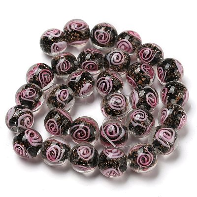 Handmade Gold Sand Lampwork Beads Strands LAMP-OC0001-53A-1