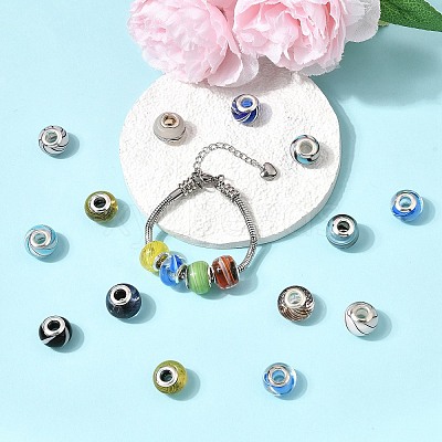 Mixed Styles Handmade Lampwork Large Hole Rondelle European Beads LPDL-L003-03-1