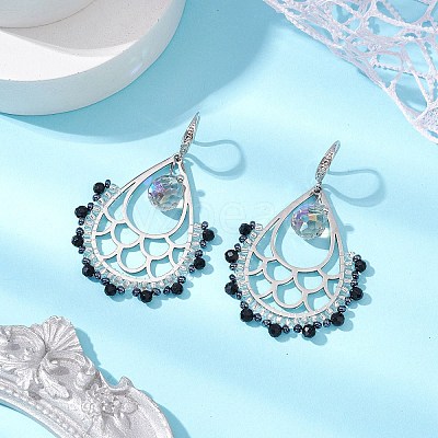 Natural Black Onyx Boho Dangle Earrings EJEW-MZ00301-1