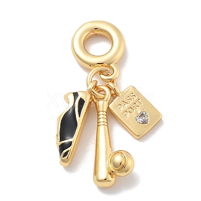 Brass Black Enamel Baseball Bat & Shoe & Passport European Dangle Charms KK-M305-12G-1