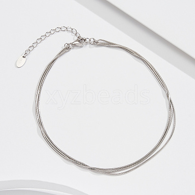 925 Sterling Silver Snake Chain Anklet AJEW-Z029-14P-1