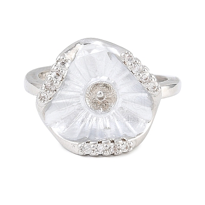 Flower Brass Micro Pave Cubic Zirconia & Enamel Cuff Ring Settings KK-CBAC351-06P-01-1