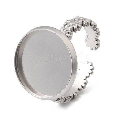 Flower 304 Stainless Steel Cuff Ring Components STAS-P454-05E-P-1