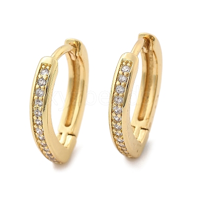 Brass Micro Pave Clear Cubic Zirconia Huggie Hoop Earrings EJEW-A058-26G-1