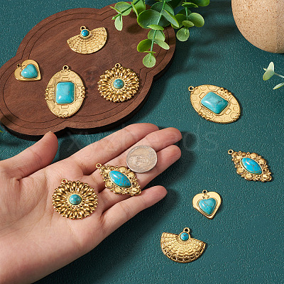 10Pcs 5 Styles Bohemian Style 304 Stainless Steel with Synthetic Turquoise Pendants STAS-TA0006-21-1