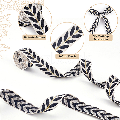 3 Yards Polyester Leaf Jacquard Ribbons SRIB-WH20020-020C-1