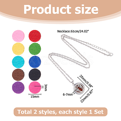 2 Sets Alloy Hollow Essential Oil Diffuser Perfume Locket Pendant 304 Stainless Steel Chain Necklaces NJEW-HS0001-22D-1