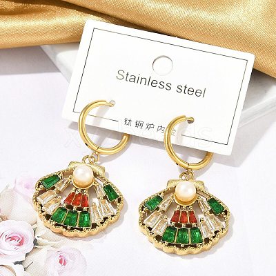Ion Plating(IP) 304 Stainless Steel Micro Pave Cubic Zirconia Hoop Earrings EJEW-A119-07G-1