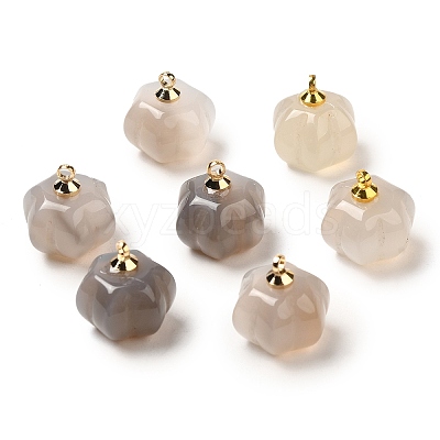 Natural Grey Agate Pumpkin Charms with Golden Tone Brass Bails G-C158-06G-03-1