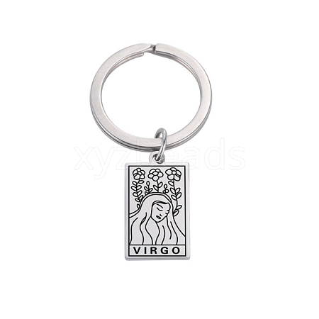 Non-Tarnish Rectangle with Constellation Stainless Steel Keychains PW-WG419B0-20-1