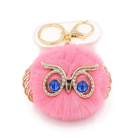 Cute Pompom Fluffy Owl Pendant Keychain KEYC-PW0008-007G-22-1