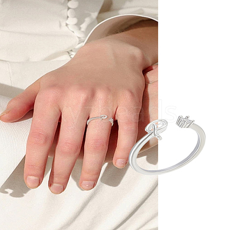 1Pc Letter Brass Rhinestone Open Cuff Rings for Women AJEW-LP0004-47P-S-1