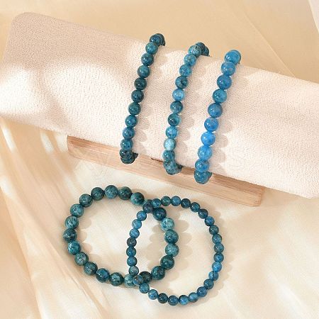 Natural Apatite Round Round Beaded Stretch Bracelets BJEW-G697-01A-1