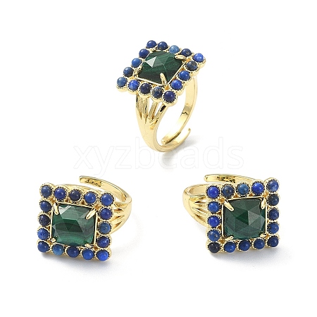 Natural Malachite & Lapis Lazuli Adjustable Ring RJEW-B030-01A-07-1