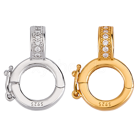 2Pcs 2 Colors 925 Sterling Silver Micro Pave Clear Cubic Zirconia Twister Clasps STER-DR0001-10-1