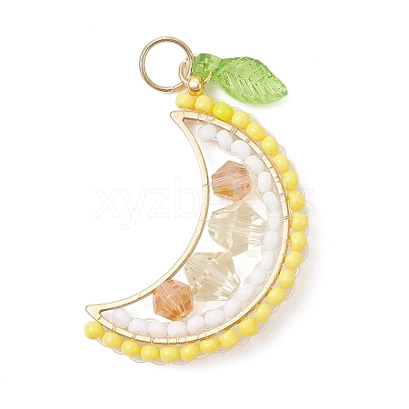 Round Glass Seed Beaded Fruit Pendants PALLOY-MZ00864-04-1
