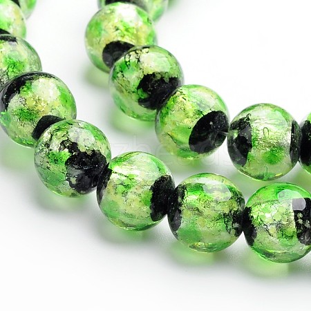 Glow in the Dark Luminous Style Handmade Silver Foil Glass Round Beads X-FOIL-I006-8mm-03-1