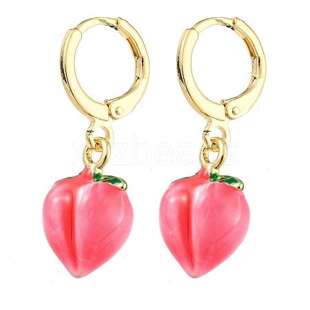 Fuchsia Peach Glass Dangle Leverback Earrings EJEW-P260-01G-1